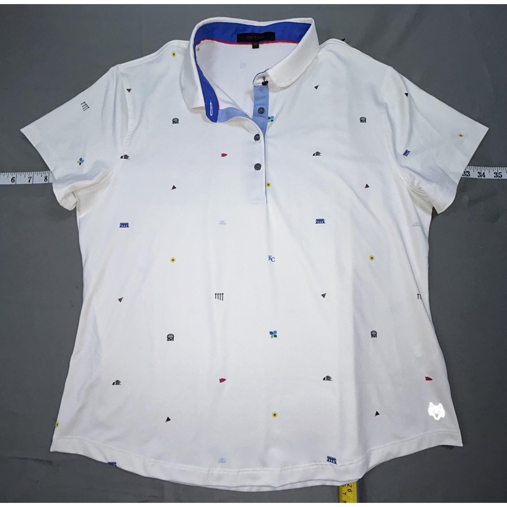 Greyson Polo Shirt Womens XL White KC Golf Icon Print Stretch Casual Peru NWOT